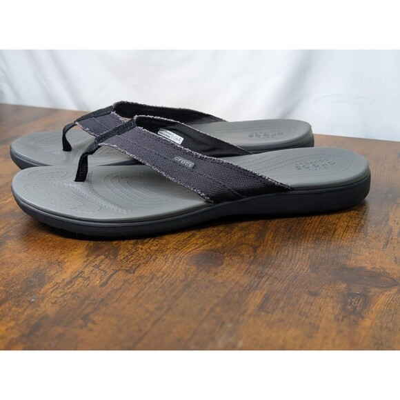 Size 15 Crocs Santa Cruz Canvas Flip Flop Thong Black Grey Slip On Men Sandals main image 5